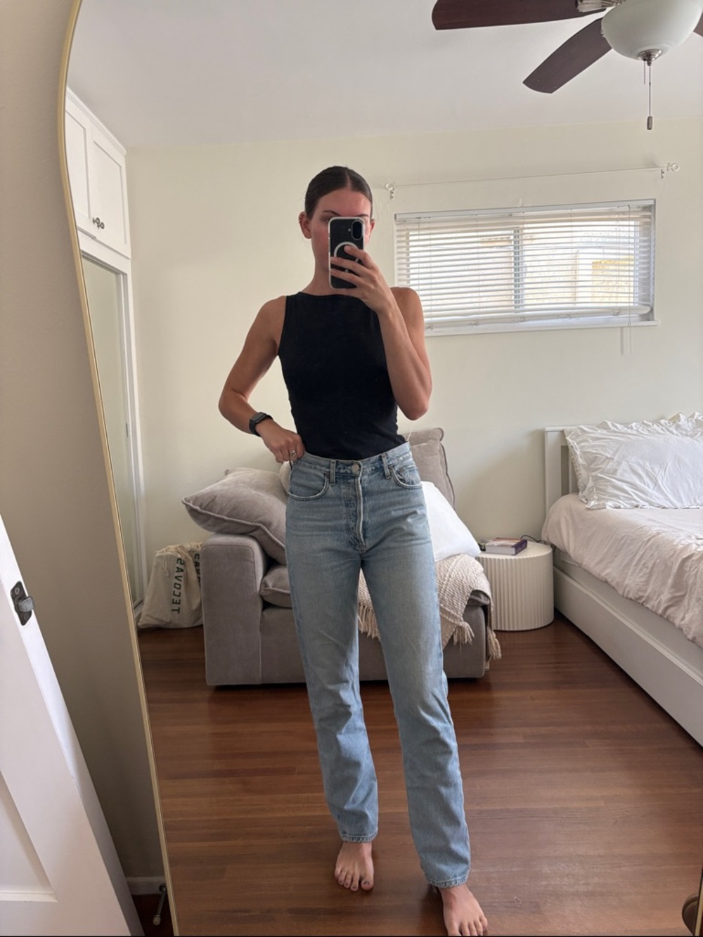 Agolde High-Rise Straight Leg Jeans in Light Blue Wash